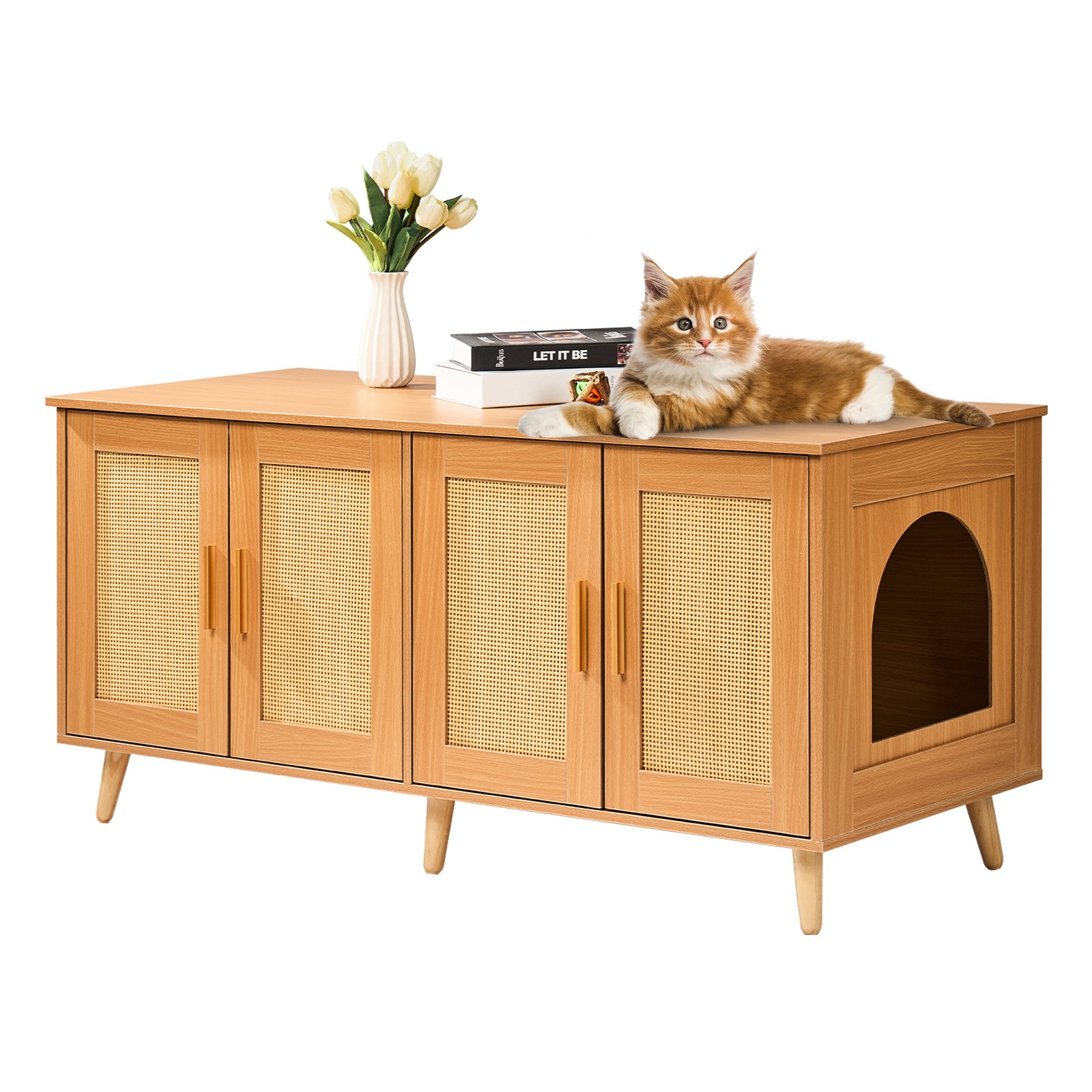 V952-JSDMMSPWQ472W1G51V0-202507141655-00 VEVOR Cat Litter Box Enclosure Wooden Litter Box Furniture Hidden for 2 Cats - Image 1