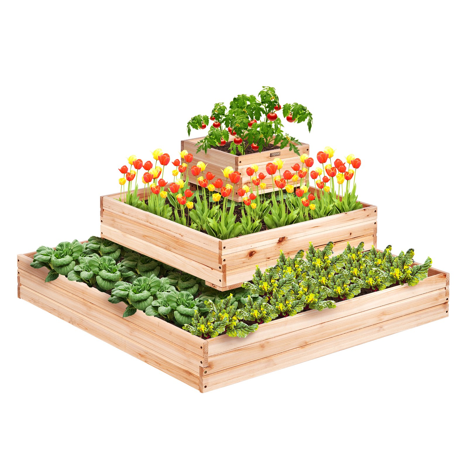 V952-LD11311351CM1PKZAV0-202507141454-00 VEVOR Wooden Raised Garden Bed Planter Box 113 x 113 x 51 cm Flower Vegetable Herb - Image 1