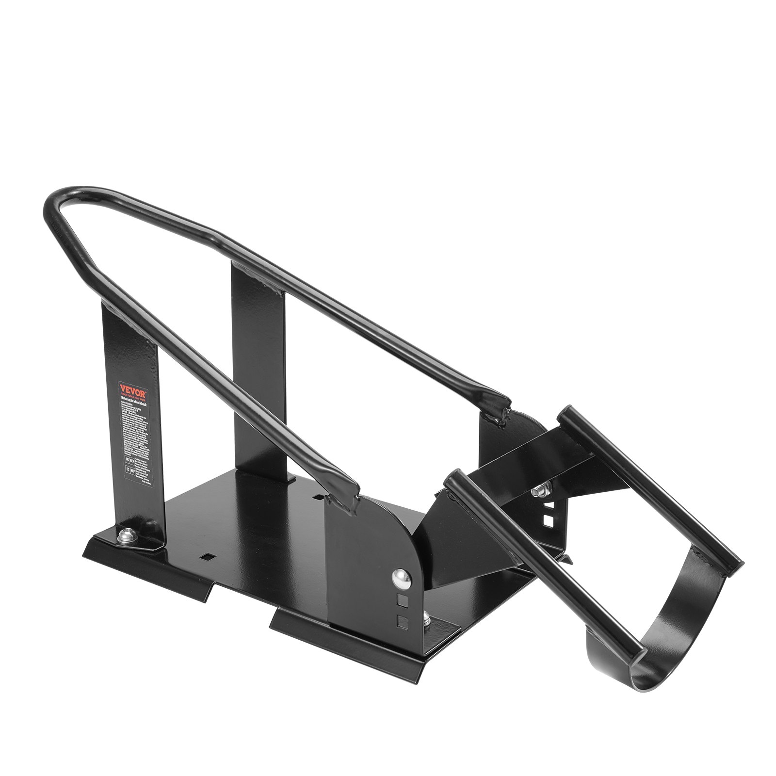 V952-MTCLDKCSKDHS3J9BTV0-202508011917-00 VEVOR Motorcycle Wheel Chock, 816.5 kg Capacity Wheel Cradle Holder, Heavy-duty Steel Motorcycle Front Wheel Stand with 3 Adjustable Holes, For 381-533.4 mm Off-Road Motorcycles, Standard Motorcycles - Image 1