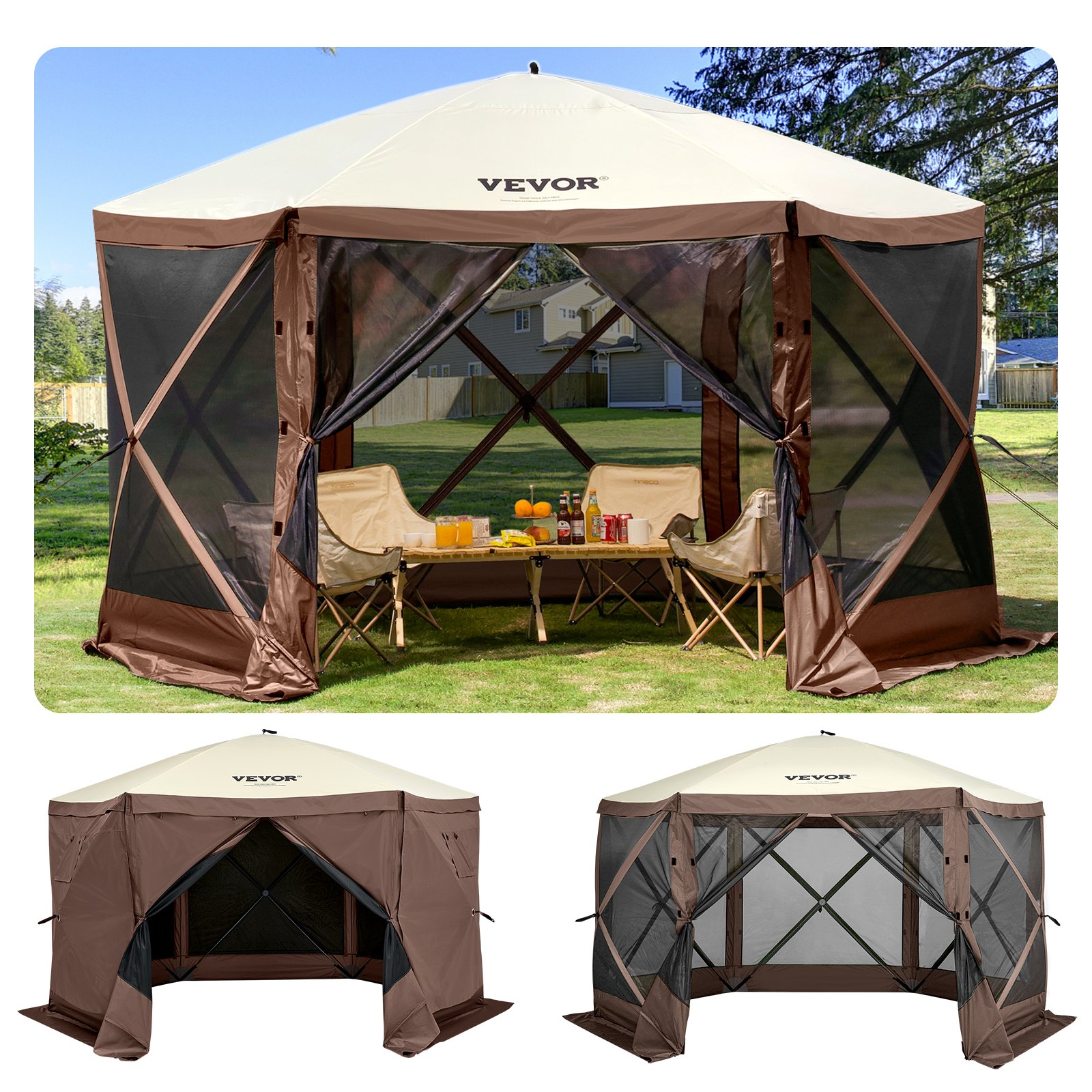 V952-MZY610FT10FT67P5KV0-202508011430-00 VEVOR Pop-up Camping Gazebo Camping Canopy Shelter 6 Sided 10' x 10' Sun Shade - Image 1