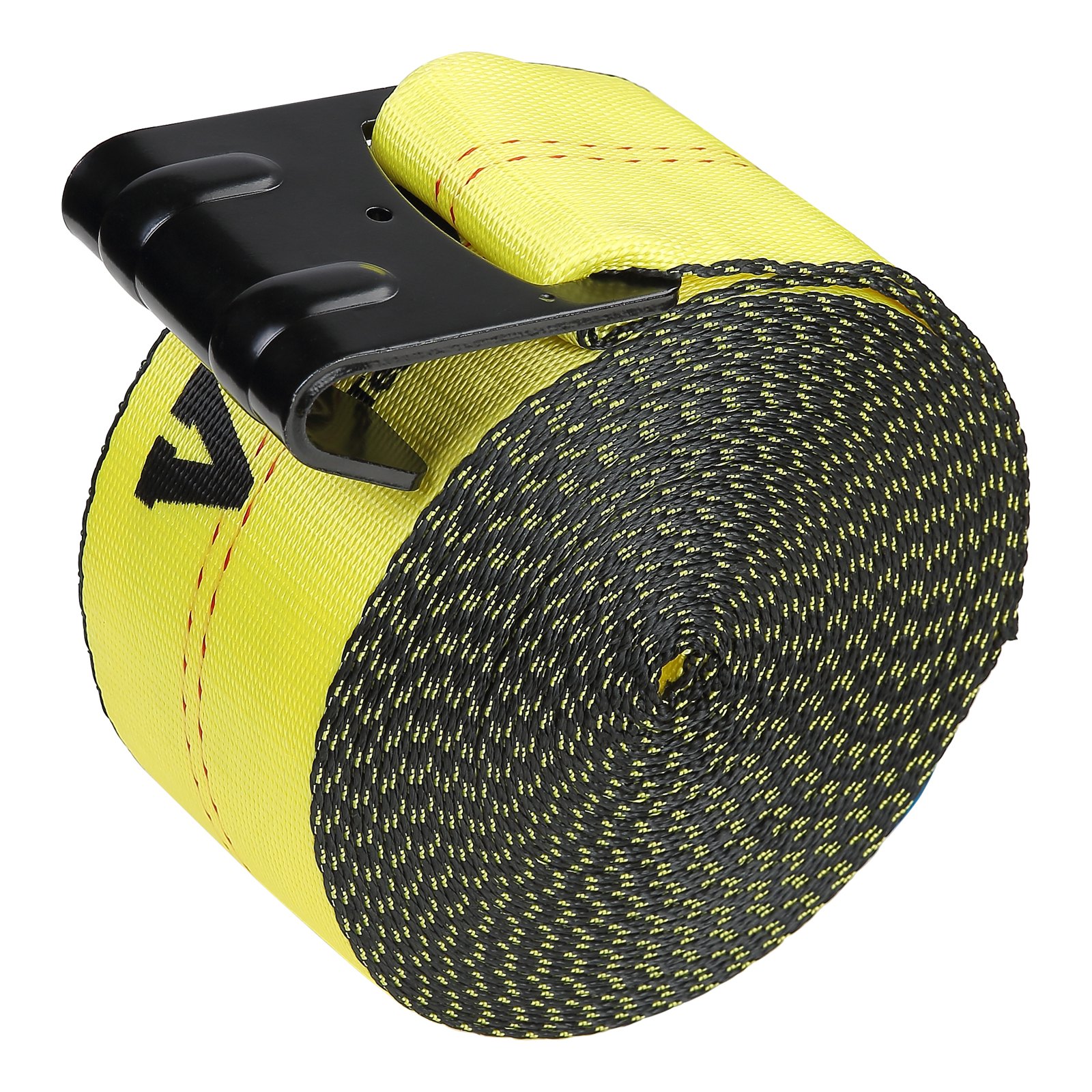 V952-PGJPDHS4INCH3QVCJV0-202508011405-00 VEVOR Winch Straps, 10.2 cm x 9.1 m, 2.7T Load Capacity, 8.2T Break Strength, Truck Straps with Flat Hook, Flatbed Tie Downs Cargo Control for Trailers, Farms, Rescues, Tree Saver, Yellow (10 Pack) - Image 1