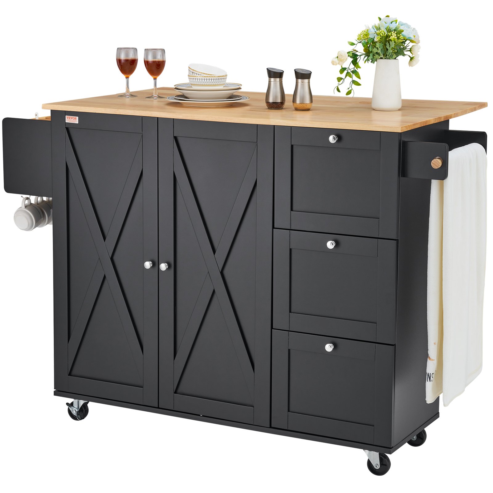V952-QFBYDKCFD3XJC3ZMWV0-202507141553-00 VEVOR Kitchen Island Cart Rolling Storage Cabinet on Wheel with Drawer & Shelves - Image 1