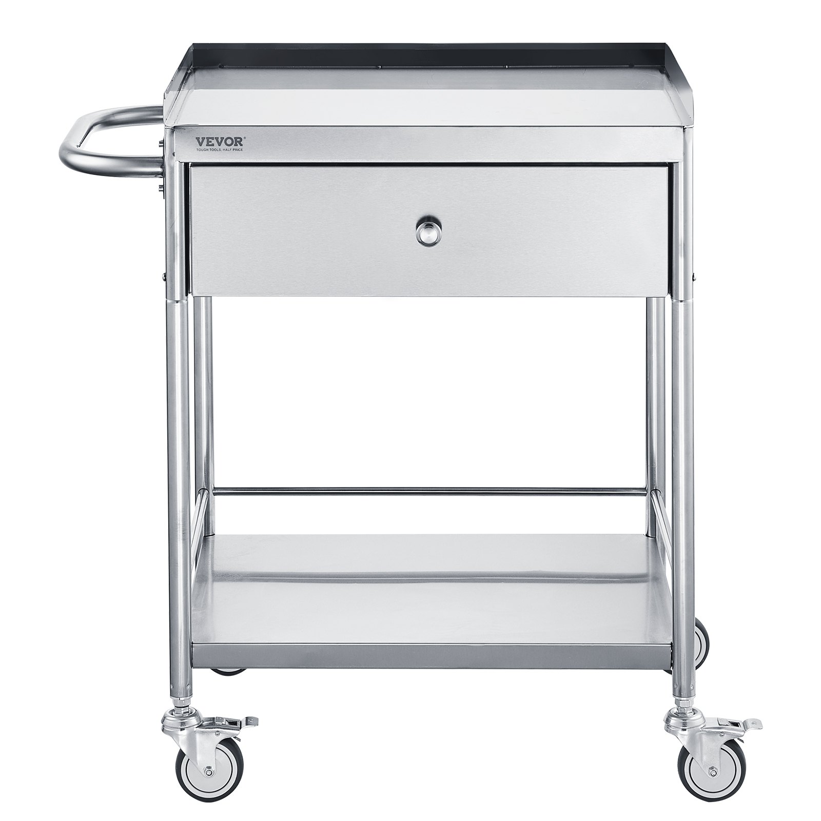 V952-SYSSTCSB20124D3E4V0-202507141820-00 VEVOR Medical Cart, 2 Layer stainless Steel Cart100 kg Weight Capacity Utility Cart Silent Wheels and a Drawer for Lab, Clinic, kitchen, Salon - Image 1