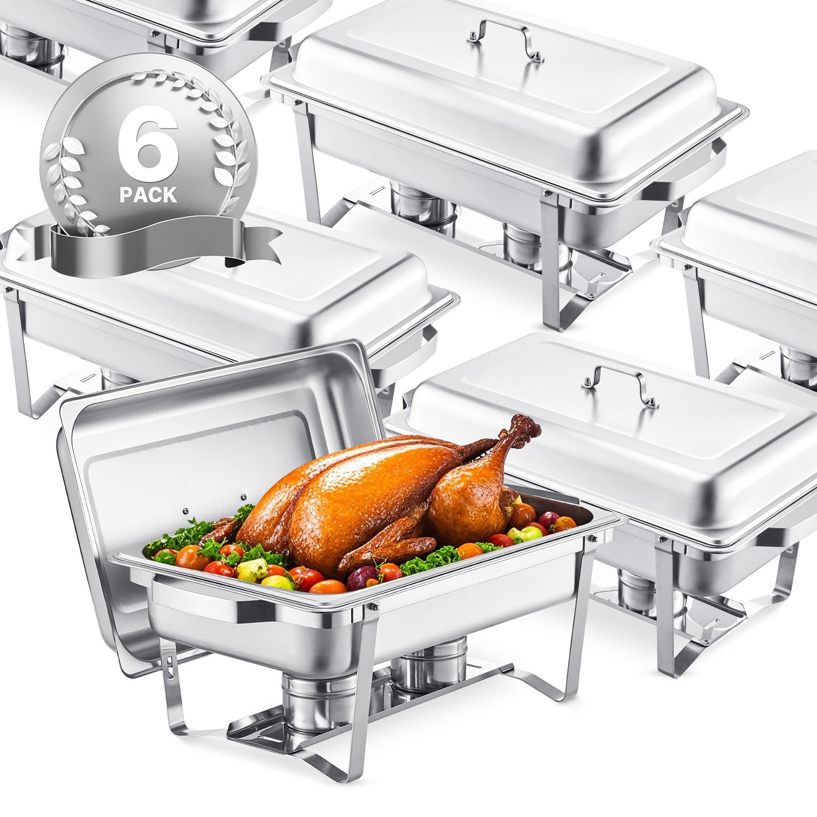 V952-ZFXBXGSTGK6JYRMTSV0-202508011238-00 VEVOR 8 Qt 6 Pack Rectangle Chafing Dish Buffet Set Fullsize Pan Stainless Steel - Image 1