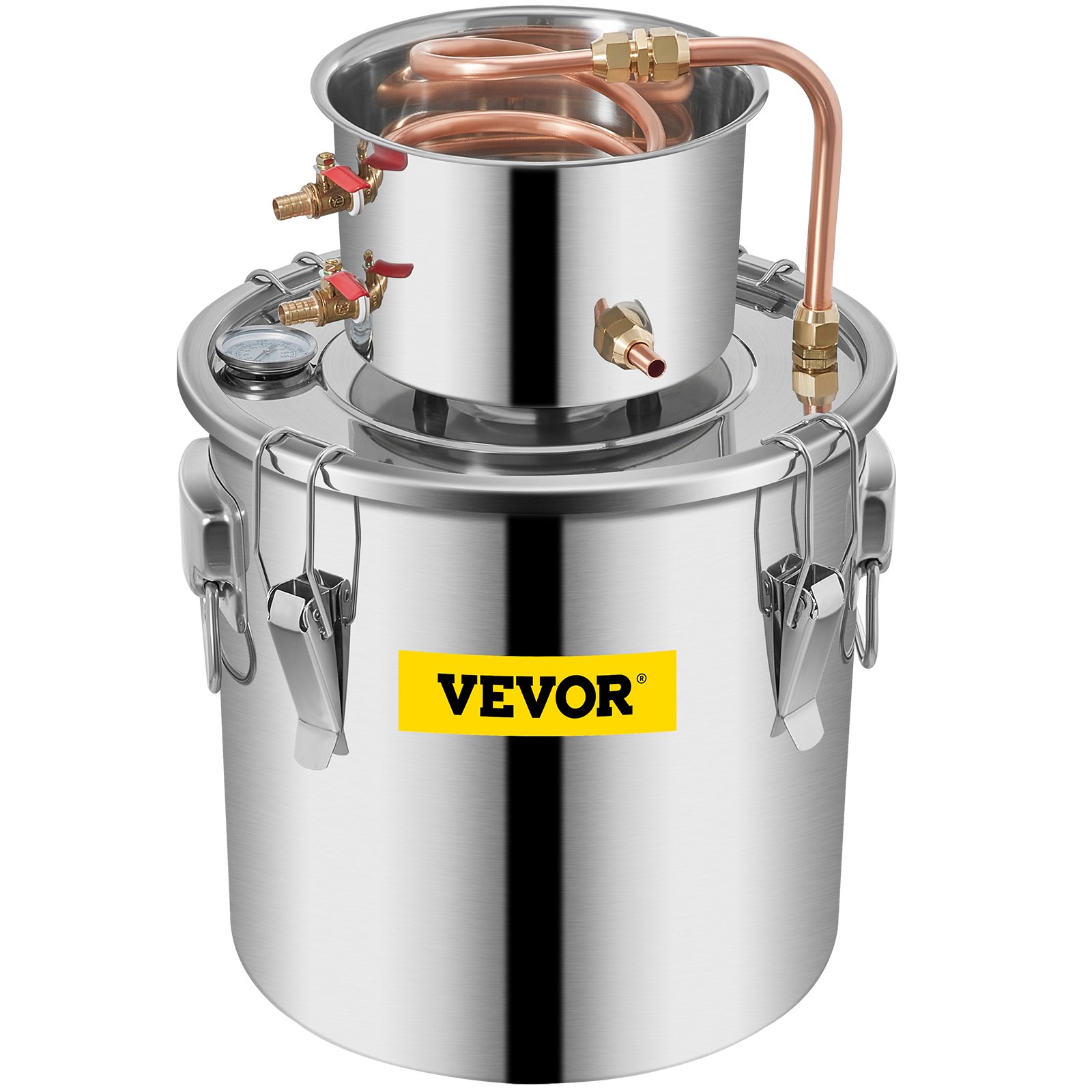 V952-ZLSJ3GALZLQ000001V0-202507141331-00 VEVOR Moonshine Still 3 Gal 12L Stainless Steel Water Alcohol Distiller Copper Tube Home Brewing Kit Build-in Thermometer for DIY Whisky Wine Brandy, 3Gal, Sliver - Image 1