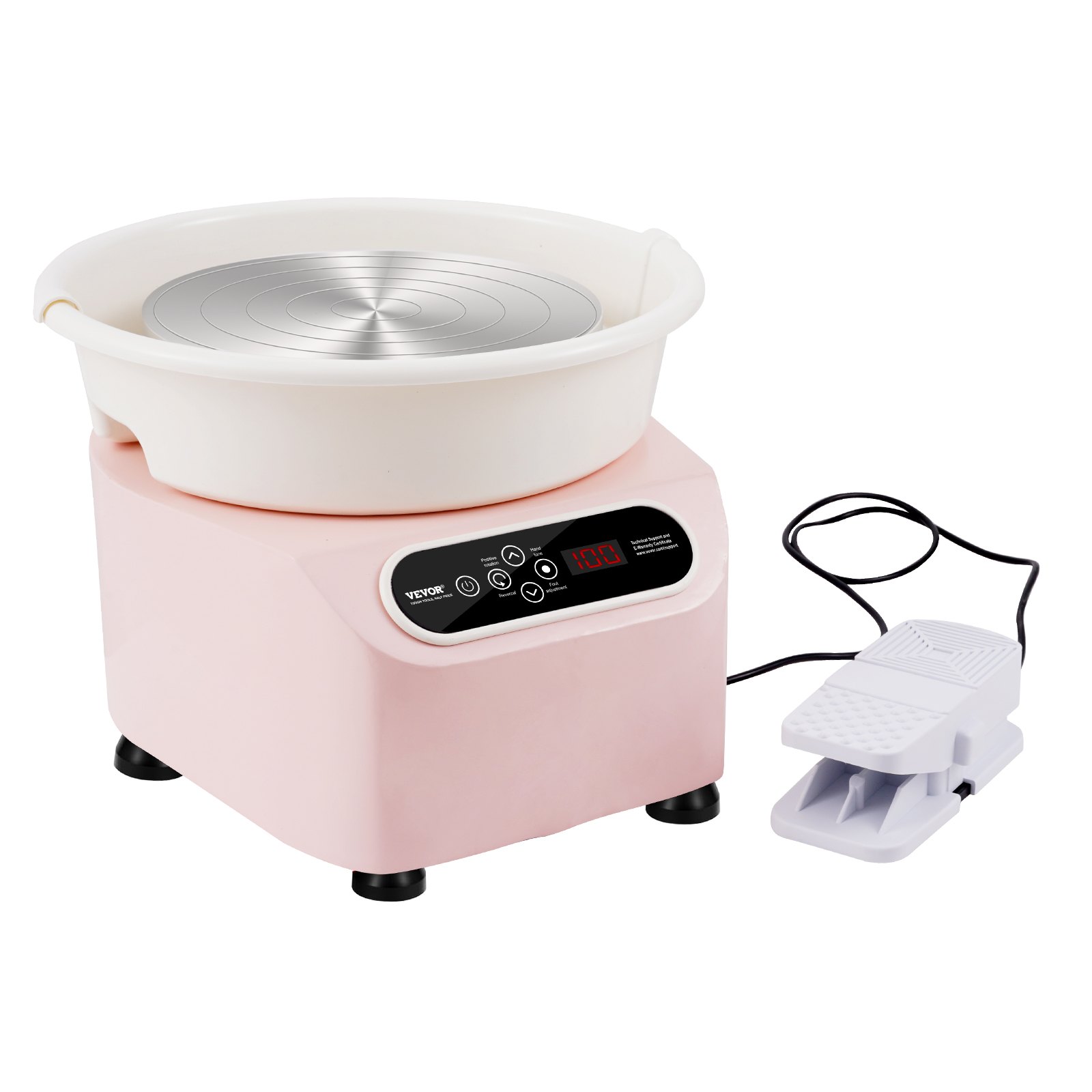 V952-ZQLPJXS10YC3JRYOKV3-202507141646-00 VEVOR Pottery Wheel, 10 inch Pottery Forming Machine, 350W Electric Wheel for Pottery with Foot Pedal and LCD Touch Screen, Direct Drive Ceramic Wheel with Shaping Tools for DIY Art Craft, Pink - Image 1
