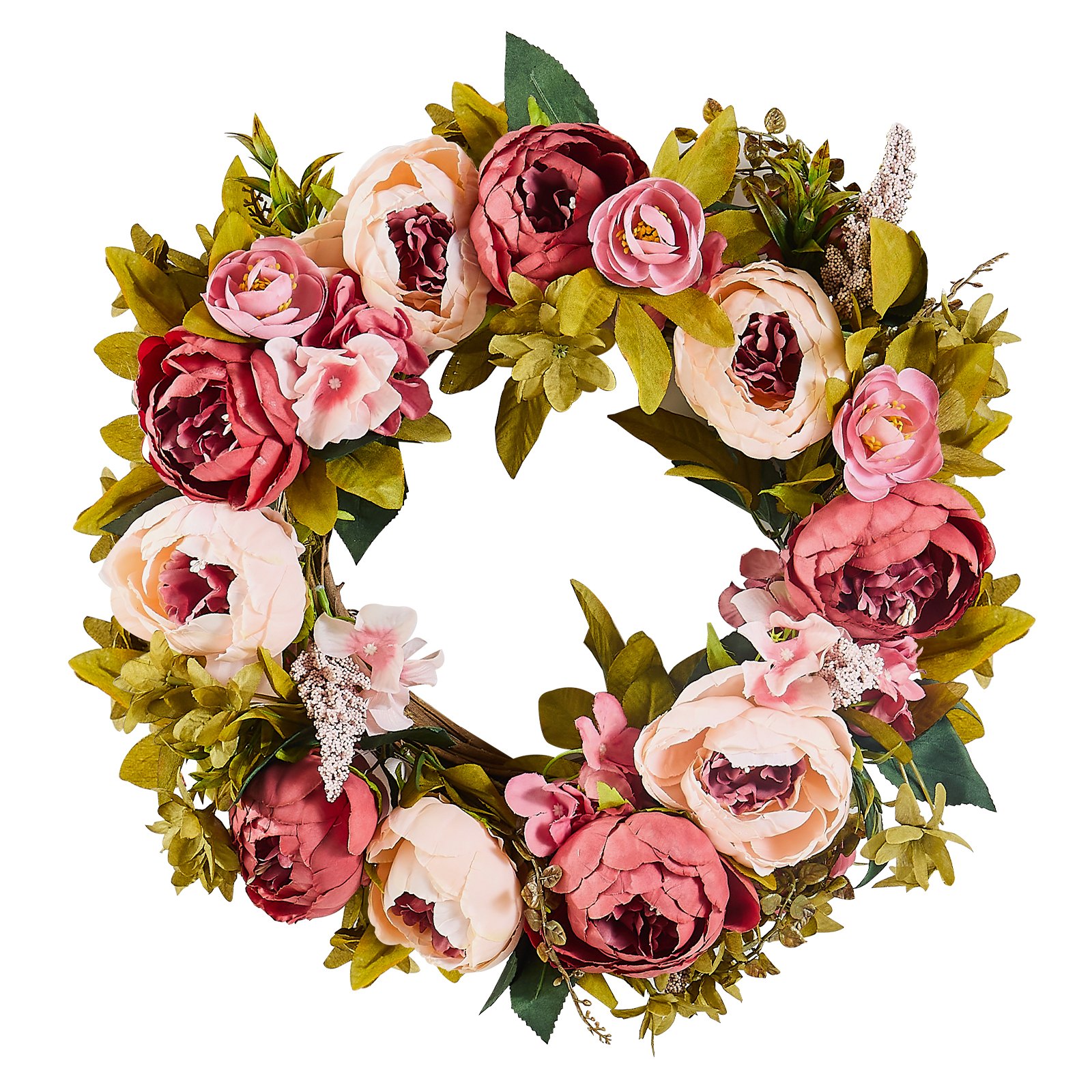 V952-ZSHHMDHFHL19ICBRDV0-202507141422-00 VEVOR Artificial Decorative Wreath 48.26 cm Pink Peonies Hydrangeas Year Round - Image 1