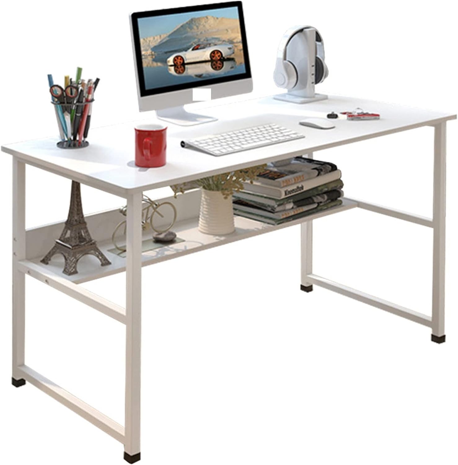 V957-AM0026K-2-202508201115-00 Computer Desk Table Study Table With Shelf - White - Image 1