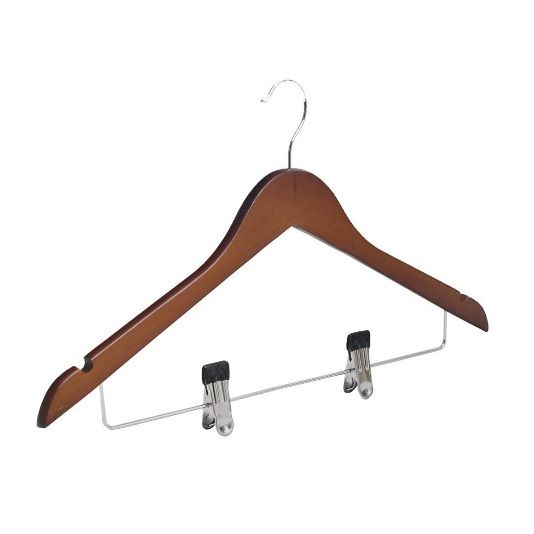 V959-DHGR0008-BR-202507050201-00 Cherry Wood Normal Cloth Hanger With 2 Clips - Image 1