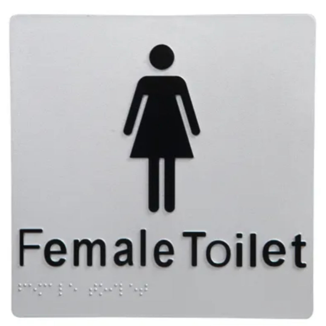V959-DTBS0004-202507050205-00 Female Toilet Braille Sign Silver / Black - Image 1