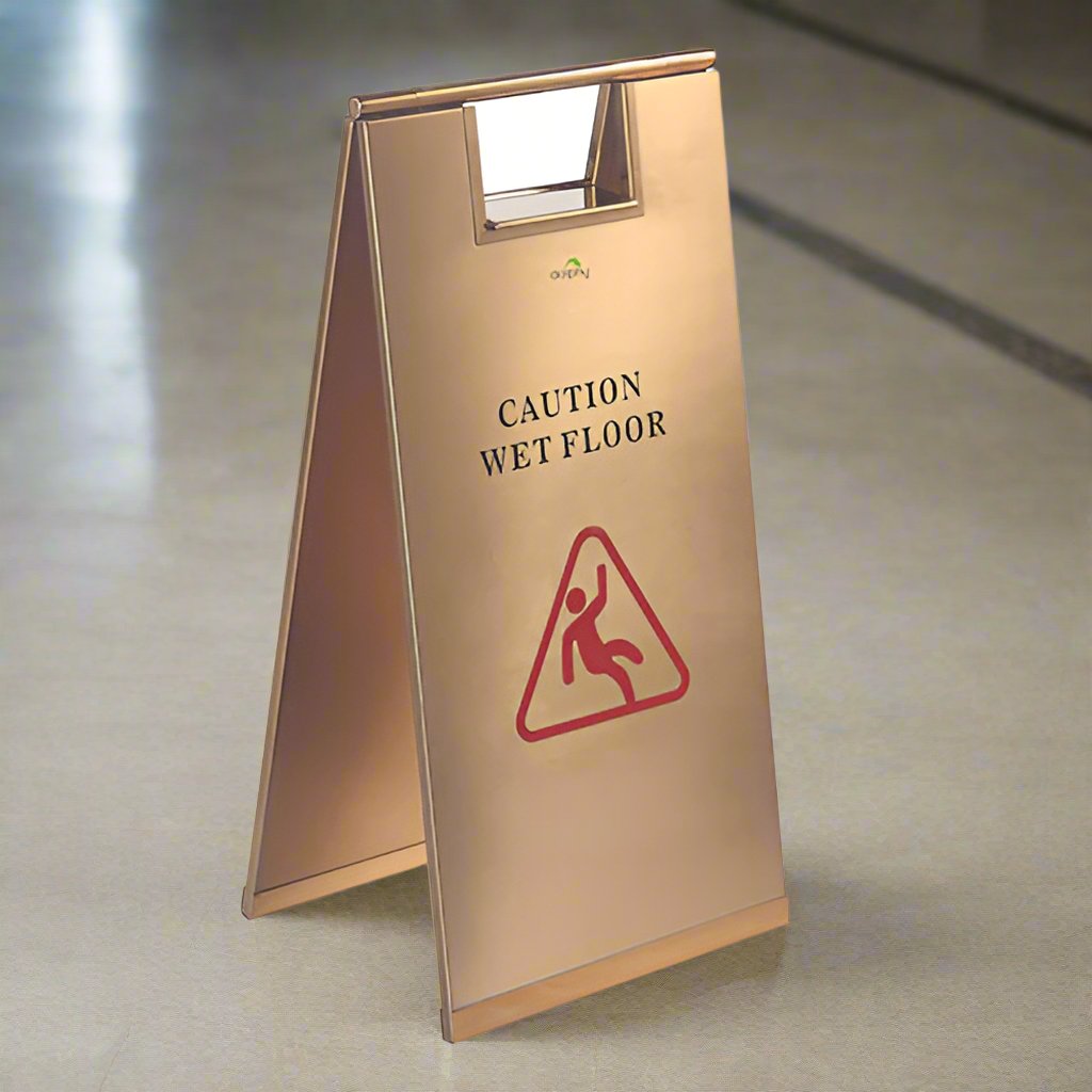V959-DWSB0001-202507050210-00 Premium Stainless Steel Wet Floor Sign - Gold - Image 1