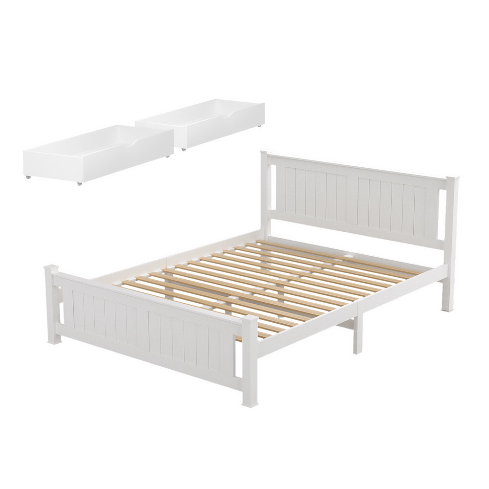 WBED-D-004D-137-DRAW-202508191555-00 Artiss Bed Frame Double Size Wooden Platform with 2 Storage Drawers White RIO - Image 1