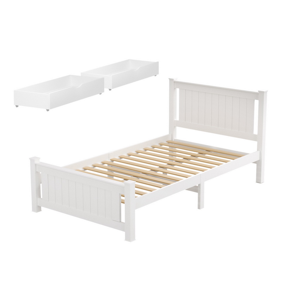 WBED-D-004KS-107-DRAW-202508191555-00 Artiss Bed Frame King Single Size Wooden Platform with 2 Storage Drawers White RIO - Image 1