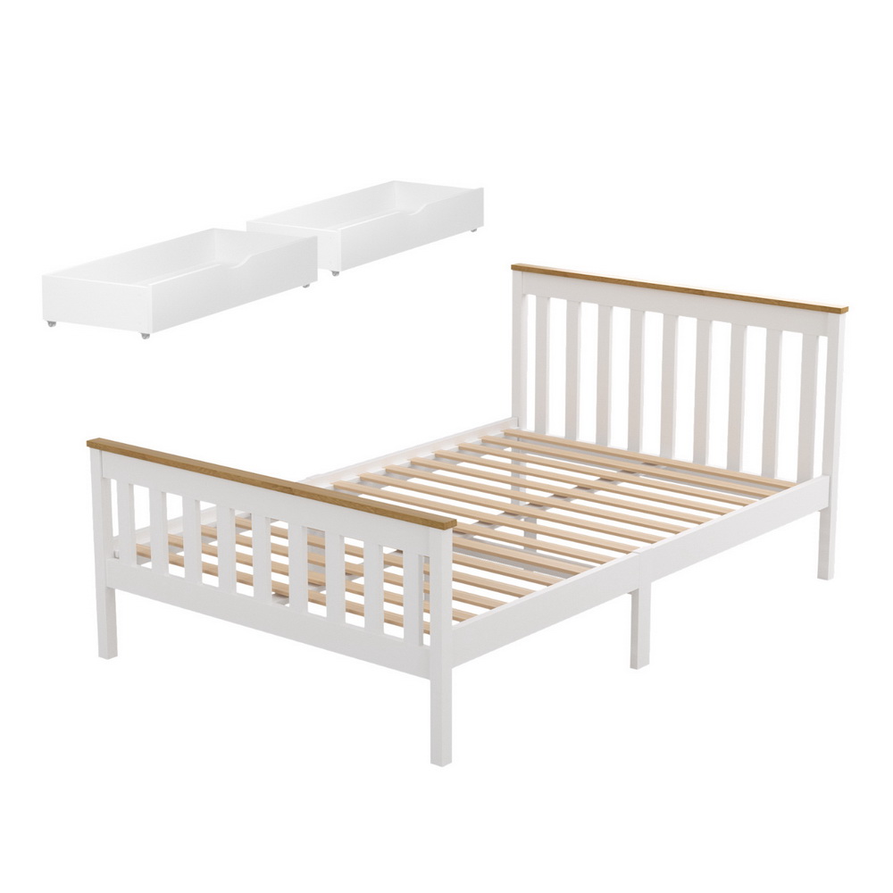 WBED-D-TC18-137-DRAW-202507181426-00 Artiss Bed Frame Double Size Wooden Platform with 2 Storage Drawers White PONY - Image 1