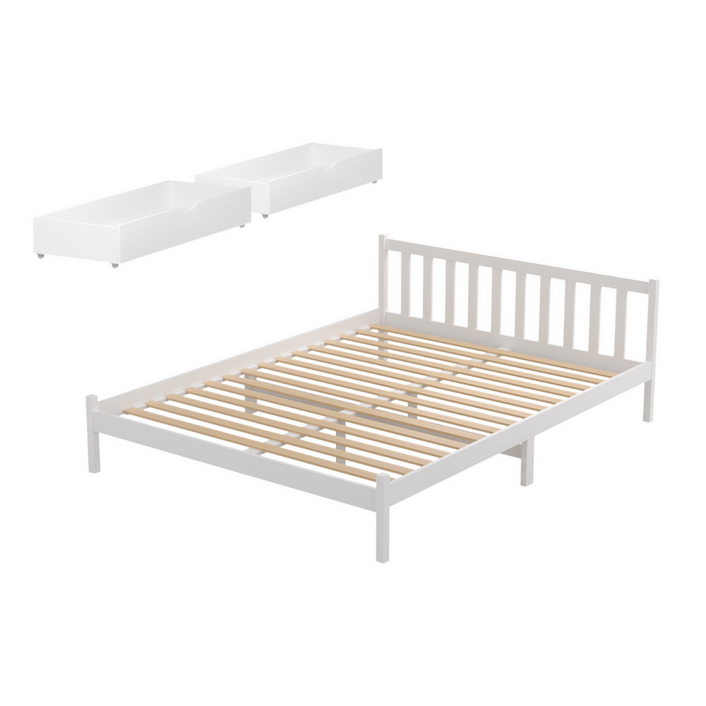 WBED-G-001D-WH-DRAW-202507101422-00 Artiss Bed Frame Double Size Wooden Platform with 2 Storage Drawers White SOFIE - Image 1