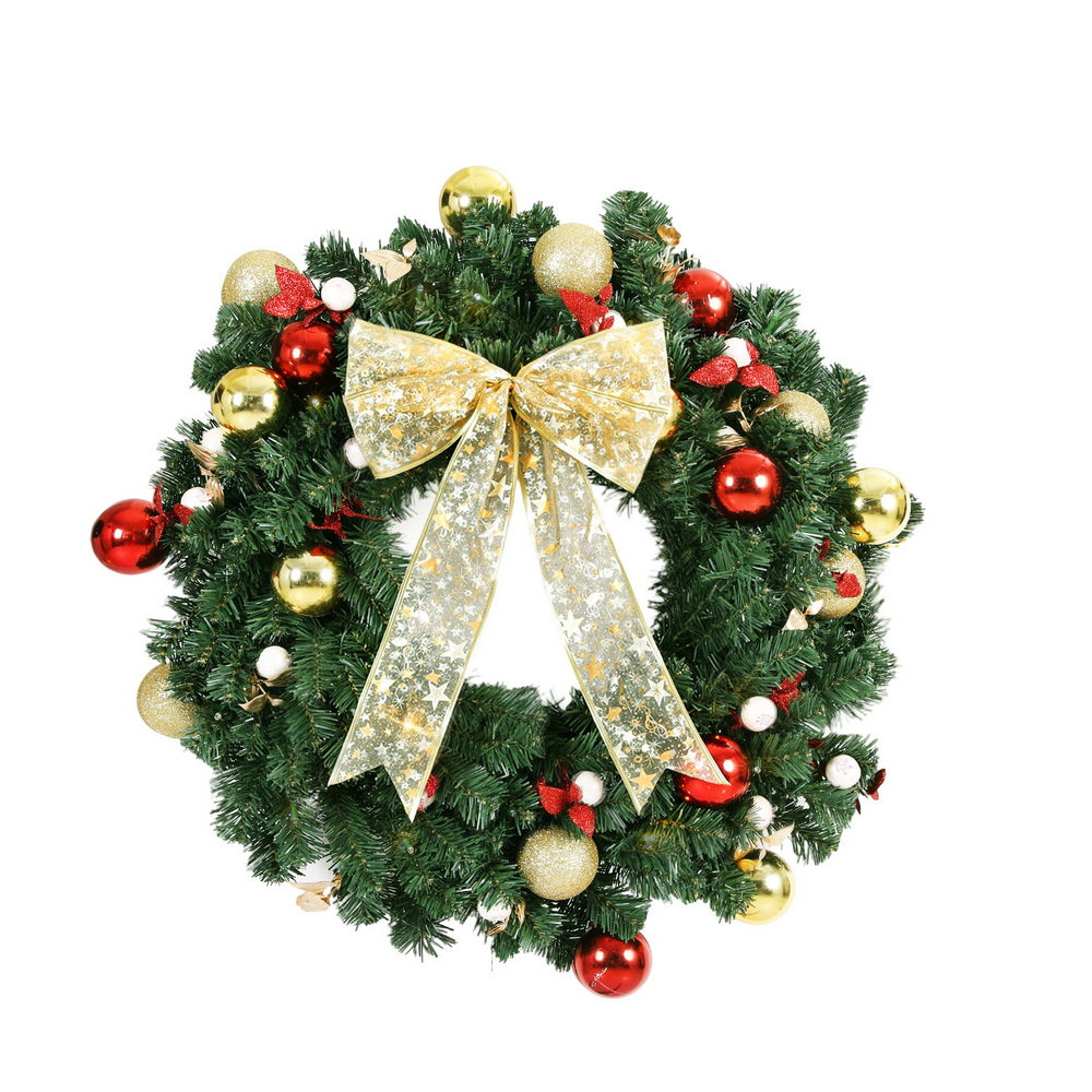 Jingle Jollys Christmas Wreath 60CM LED Garland Berries Bow Baubles Xmas Decor