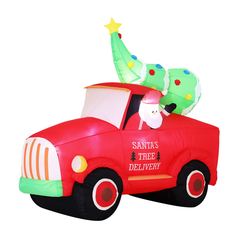 XMAS-INF-SAN-TRUCK-6FT-202507181424-00 Jingle Jollys Christmas Inflatable Santa Truck 1.6M Height LED Decorations Illuminated - Image 1