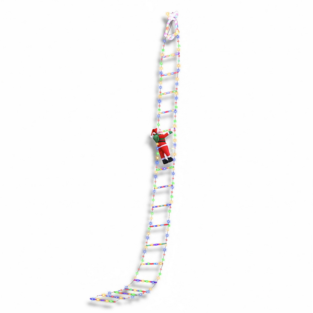 XMAS-MOT-D-LADDER-MC-202509081304-00 Jingle Jollys 3.5M Christmas Lights 300 LED Ladder Light with Santa Claus Decor - Image 1